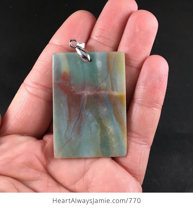 Blue Pink and Tan Natural Amazonite Jasper Stone Pendant Necklace - #zQ7OZXVNeYI-2