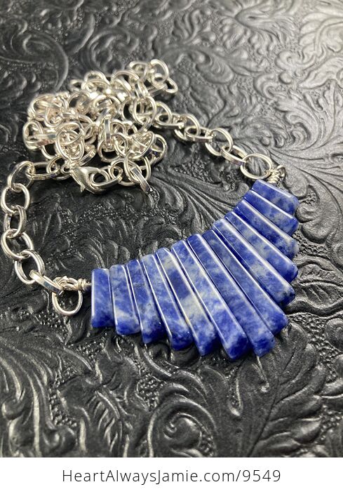 Blue Sodalite Crystal Stone Bar Collar Pendant Necklace - #mlTHaLjwbUA-1