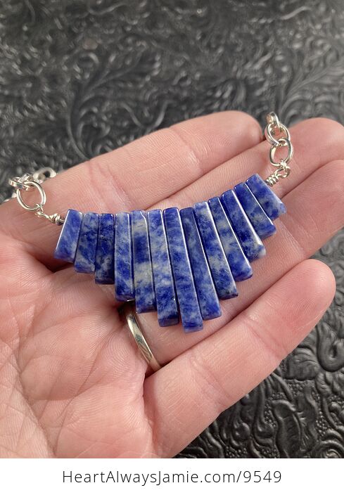 Blue Sodalite Crystal Stone Bar Collar Pendant Necklace - #mlTHaLjwbUA-3