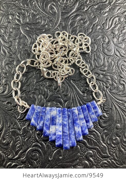 Blue Sodalite Crystal Stone Bar Collar Pendant Necklace - #mlTHaLjwbUA-2