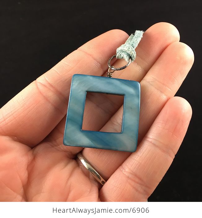 Blue Square Cut out Shell Jewelry Pendant Necklace - #5S3HlRKauRc-4