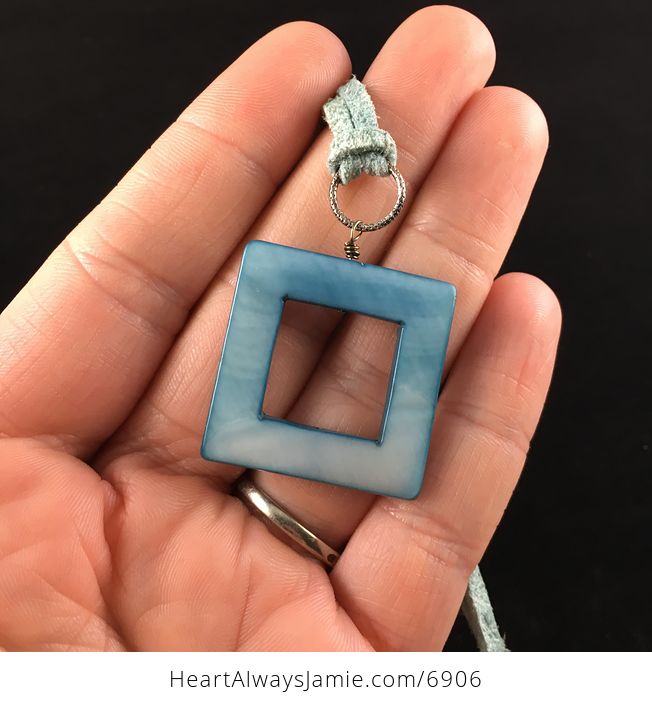 Blue Square Cut out Shell Jewelry Pendant Necklace - #5S3HlRKauRc-2