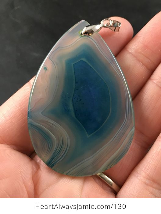 Blue Stone Agate Pendant Necklace - #OtxUKKNRUsw-2