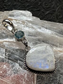 Blue Topaz and Rainbow Moonstone Gemstone Crystal Jewelry Pendant #PeJB4pAWzbo
