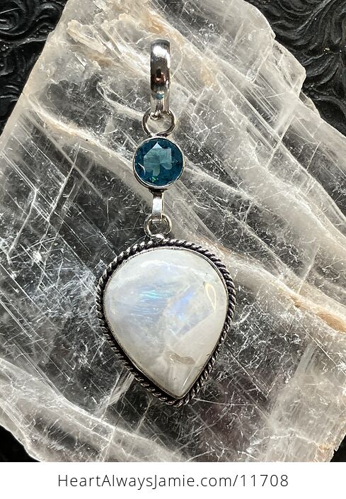 Blue Topaz and Rainbow Moonstone Gemstone Crystal Jewelry Pendant - #Br50NpAe3uc-1