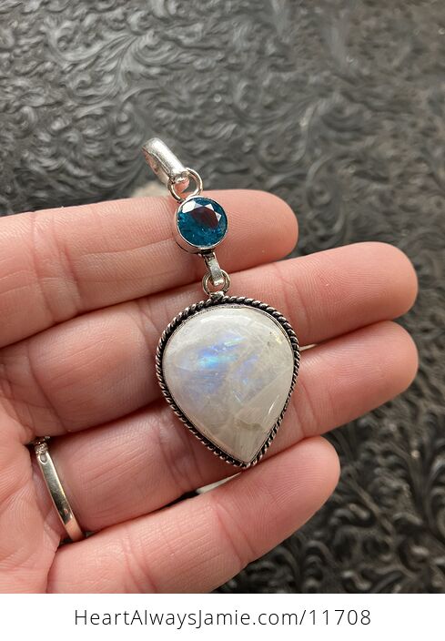 Blue Topaz and Rainbow Moonstone Gemstone Crystal Jewelry Pendant - #Br50NpAe3uc-4