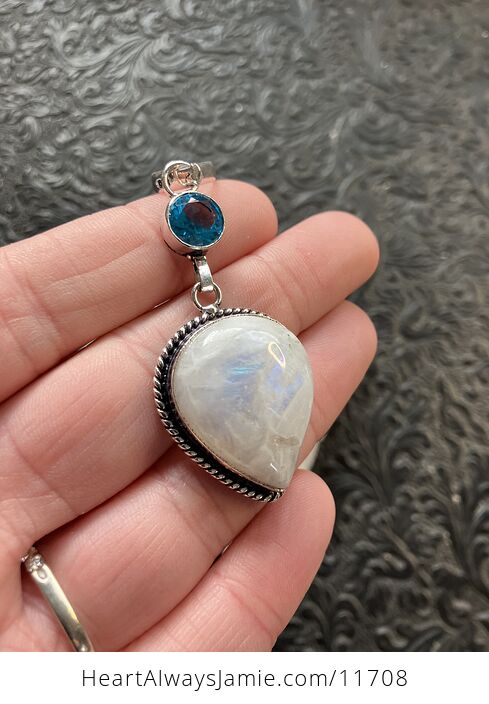 Blue Topaz and Rainbow Moonstone Gemstone Crystal Jewelry Pendant - #Br50NpAe3uc-3