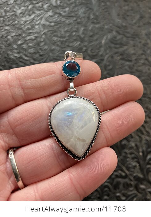 Blue Topaz and Rainbow Moonstone Gemstone Crystal Jewelry Pendant - #Br50NpAe3uc-2