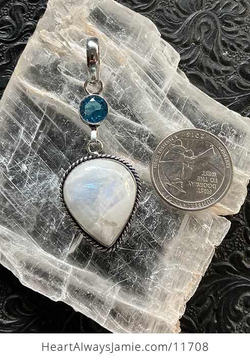 Blue Topaz and Rainbow Moonstone Gemstone Crystal Jewelry Pendant - #Br50NpAe3uc-5