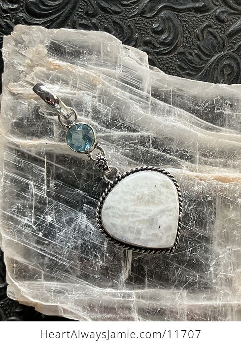 Blue Topaz and Rainbow Moonstone Gemstone Crystal Jewelry Pendant - #PeJB4pAWzbo-4