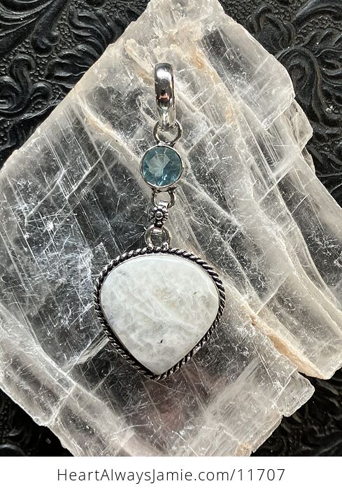 Blue Topaz and Rainbow Moonstone Gemstone Crystal Jewelry Pendant - #PeJB4pAWzbo-3
