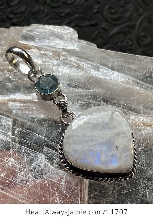 Blue Topaz and Rainbow Moonstone Gemstone Crystal Jewelry Pendant - #PeJB4pAWzbo-1