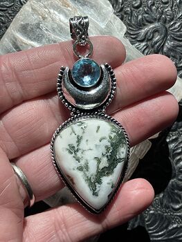 Blue Topaz and Tree Agate Witchy Mustic Lunar Pendant Crystal Stone Jewelry #APEZ42e7NT0