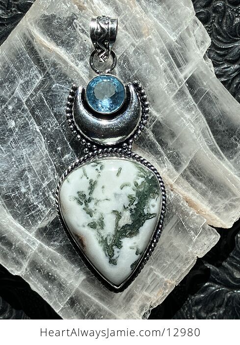 Blue Topaz and Tree Agate Witchy Mustic Lunar Pendant Crystal Stone Jewelry - #APEZ42e7NT0-2