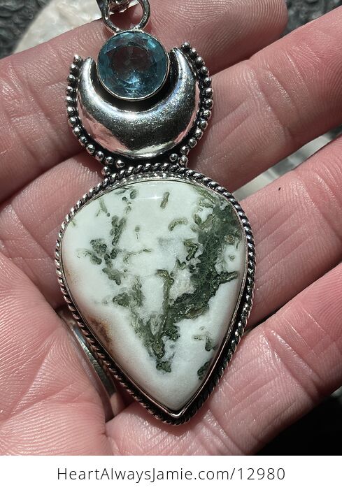 Blue Topaz and Tree Agate Witchy Mustic Lunar Pendant Crystal Stone Jewelry - #APEZ42e7NT0-7