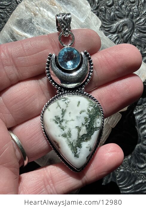 Blue Topaz and Tree Agate Witchy Mustic Lunar Pendant Crystal Stone Jewelry - #APEZ42e7NT0-1