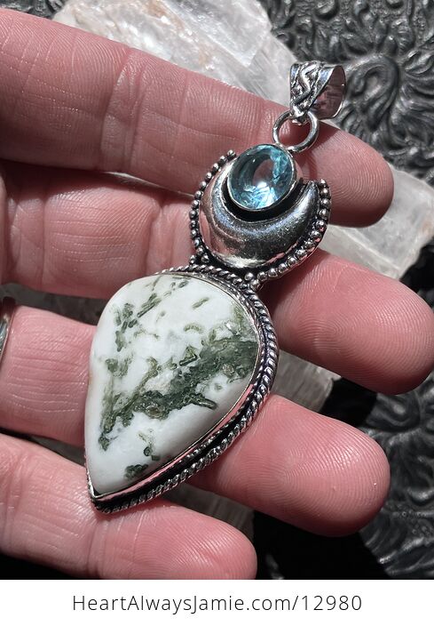 Blue Topaz and Tree Agate Witchy Mustic Lunar Pendant Crystal Stone Jewelry - #APEZ42e7NT0-5