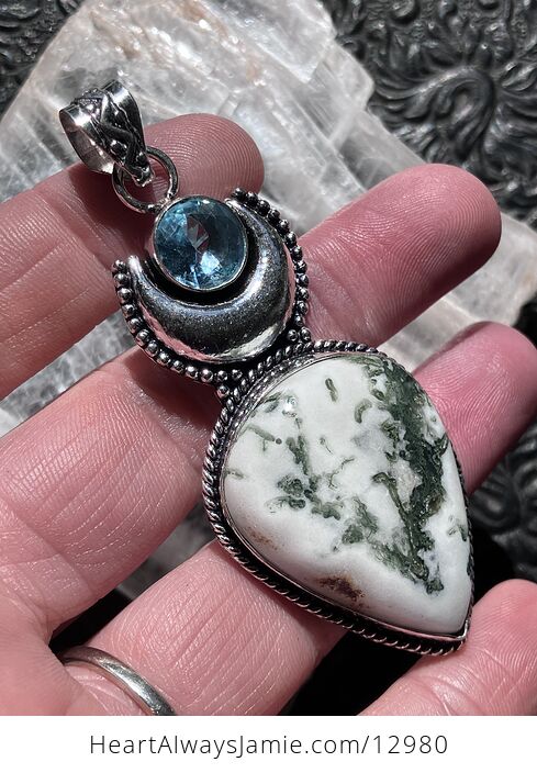 Blue Topaz and Tree Agate Witchy Mustic Lunar Pendant Crystal Stone Jewelry - #APEZ42e7NT0-4