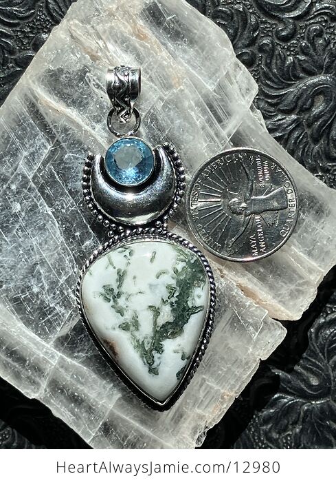 Blue Topaz and Tree Agate Witchy Mustic Lunar Pendant Crystal Stone Jewelry - #APEZ42e7NT0-3