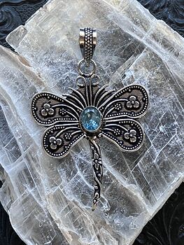 Blue Topaz Dragonfly Stone Jewelry Crystal Pendant #7aQ9yWsHxIQ