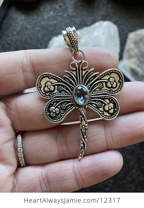 Blue Topaz Dragonfly Stone Jewelry Crystal Pendant - #Yv2rozK8PxM-1