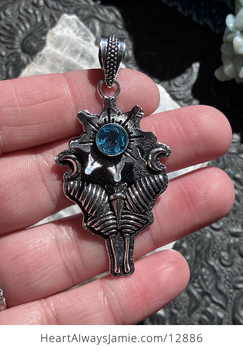 Blue Topaz Flower Luna Moth Sun Crescent Moon Mystic Stone Jewelry Crystal Pendant - #EhC5MXTzQtY-3