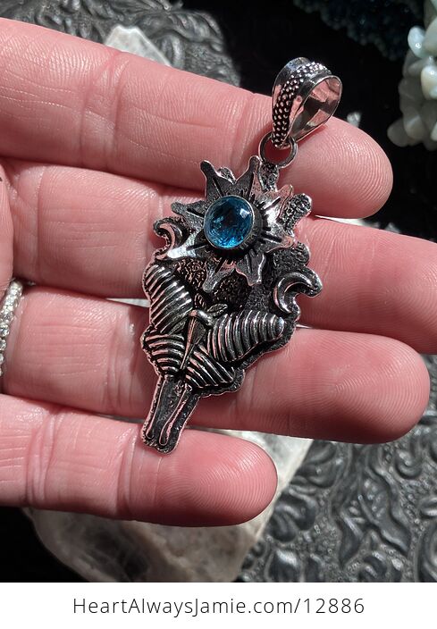 Blue Topaz Flower Luna Moth Sun Crescent Moon Mystic Stone Jewelry Crystal Pendant - #EhC5MXTzQtY-5