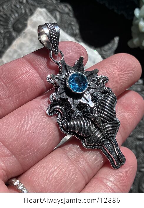 Blue Topaz Flower Luna Moth Sun Crescent Moon Mystic Stone Jewelry Crystal Pendant - #EhC5MXTzQtY-4