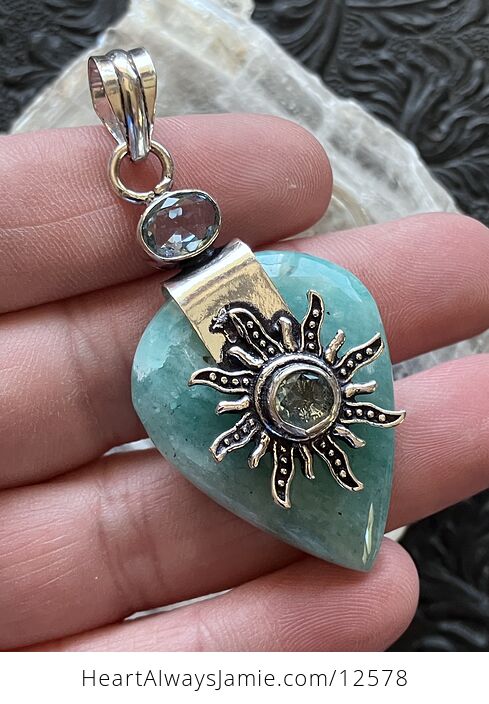 Blue Topaz Sun and Amazonite Crystal Gemstone Jewelry Pendant - #ZZgyOeTKodY-4