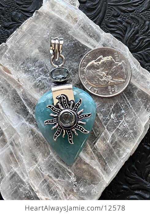 Blue Topaz Sun and Amazonite Crystal Gemstone Jewelry Pendant - #ZZgyOeTKodY-3