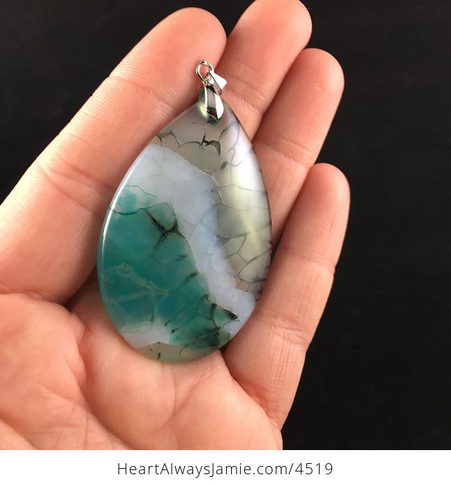 Blueish Green and White Dragon Veins Stone Pendant Jewelry - #xC6p0Poxhqg-3