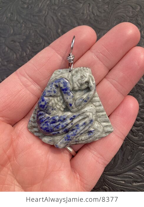 Bodybuilder Lapis Lazuli Pendant Stone Jewelry Mini Art Ornament - #3RMwSeIRJdE-1