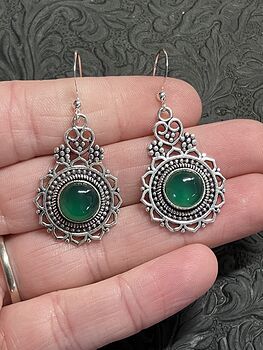 Boho Heart Green Onyx Chalcedony Earrings Stone Crystal Jewelry #vE22FbE6F4I