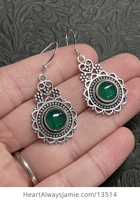 Boho Heart Green Onyx Chalcedony Earrings Stone Crystal Jewelry - #vE22FbE6F4I-4