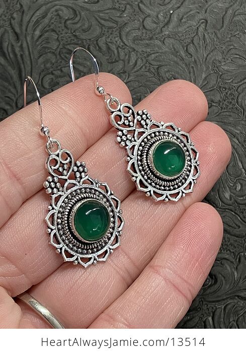 Boho Heart Green Onyx Chalcedony Earrings Stone Crystal Jewelry - #vE22FbE6F4I-2