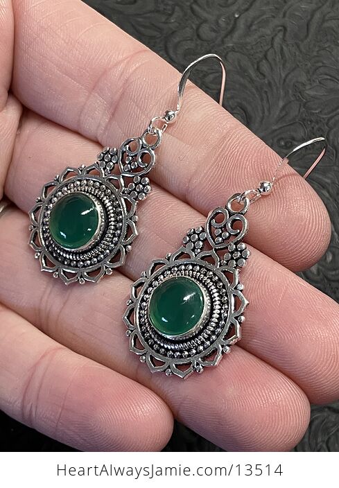 Boho Heart Green Onyx Chalcedony Earrings Stone Crystal Jewelry - #vE22FbE6F4I-3