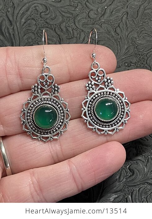 Boho Heart Green Onyx Chalcedony Earrings Stone Crystal Jewelry - #vE22FbE6F4I-1