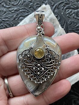Boho Styled Citrine and Crazy Lace Agate Pendant Stone Crystal Jewelry #M8M3Ld4XeSY