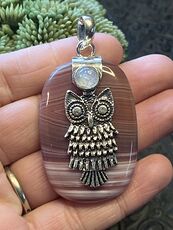 Botswana Agate and Rainbow Moonstone Owl Crystal Stone Jewelry Pendant #56V81HoHkBE