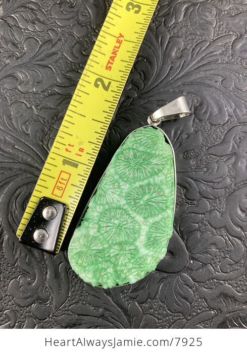 Bright Green Nipomo Coral Fossil Wire Framed Stone Pendant - #uoxeGyPSZqU-4