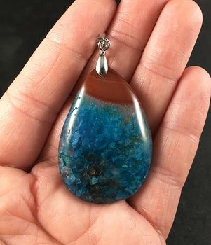 Broown and Blue Druzy Agate Stone Pendant #tUo0kGegHIU