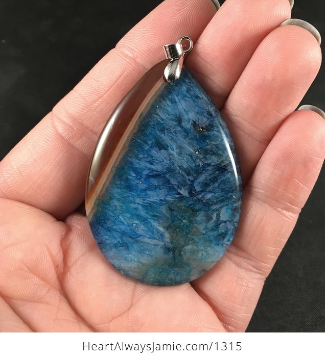 Brown and Beautiful Blue Druzy Agate Stone Pendant - #JS3J1UXzh1Y-1