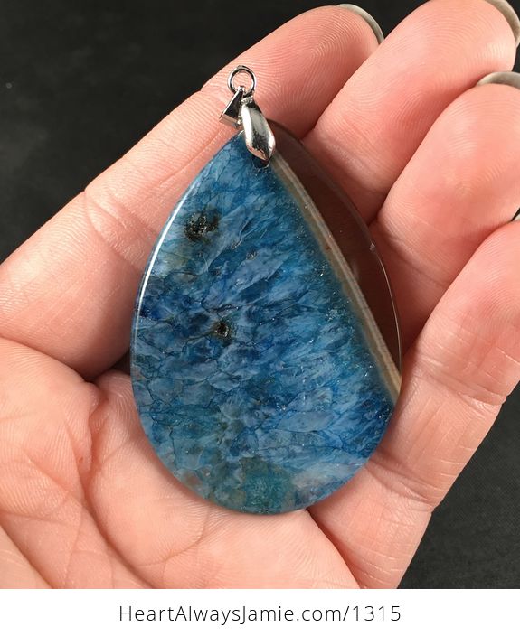 Brown and Beautiful Blue Druzy Agate Stone Pendant Necklace - #JS3J1UXzh1Y-2