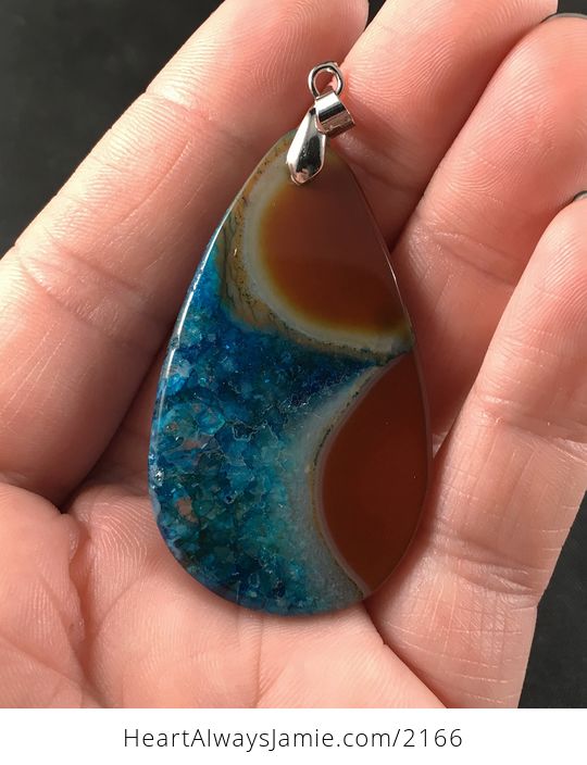 Brown and Beautiful Blue Druzy Agate Stone Pendant Necklace - #c2USSDU8Oig-2