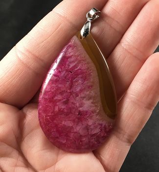Brown and Beautiful Pink Druzy Agate Stone Pendant Necklace #t96pIBKK1xY
