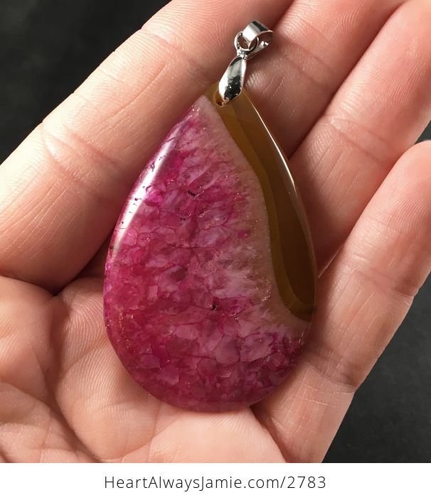 Brown and Beautiful Pink Druzy Agate Stone Pendant Necklace - #t96pIBKK1xY-1
