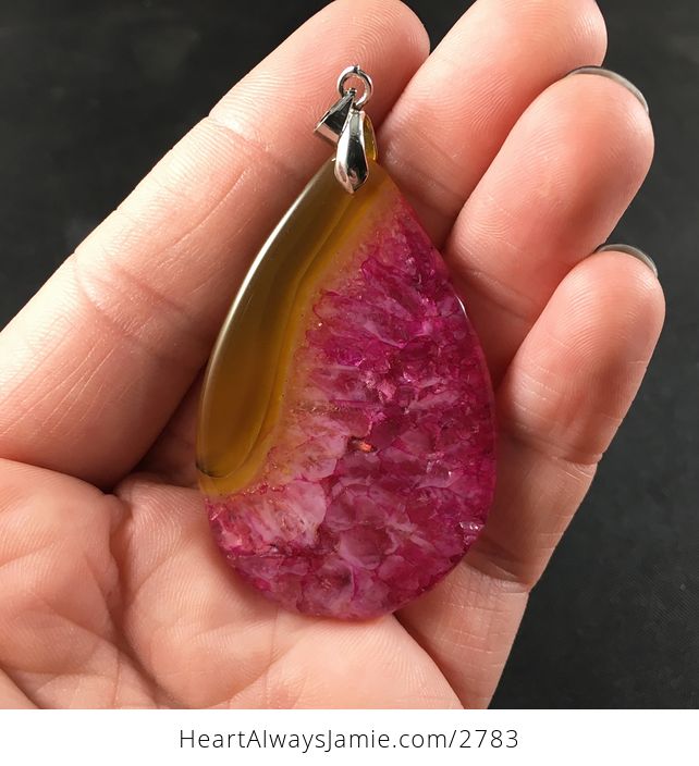Brown and Beautiful Pink Druzy Agate Stone Pendant Necklace - #t96pIBKK1xY-2