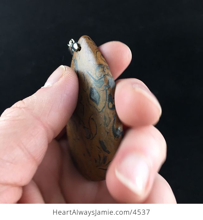 Brown and Black Elephant Skin Jasper Stone Jewelry Pendant - #od61uzIvmv0-3