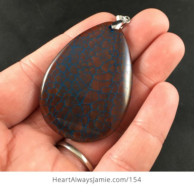 Brown and Blue Dragon Veins Stone Agate Pendant - #GNo75rQGtdI-1