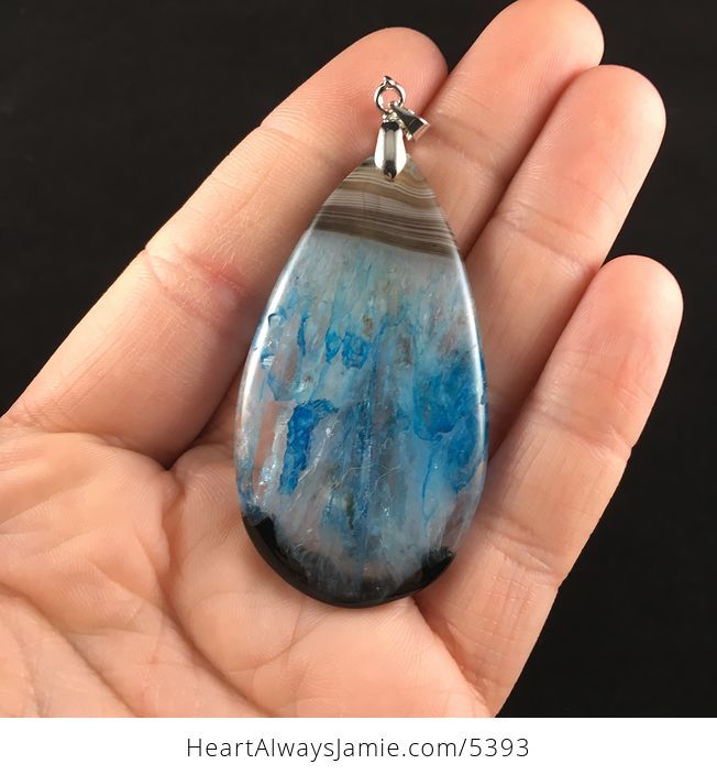 Brown and Blue Druzy Agate Stone Jewelry Pendant - #guKgraJH8zs-1